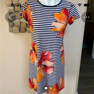 Tiana B. Striped Floral Dress - Black, White, Orange